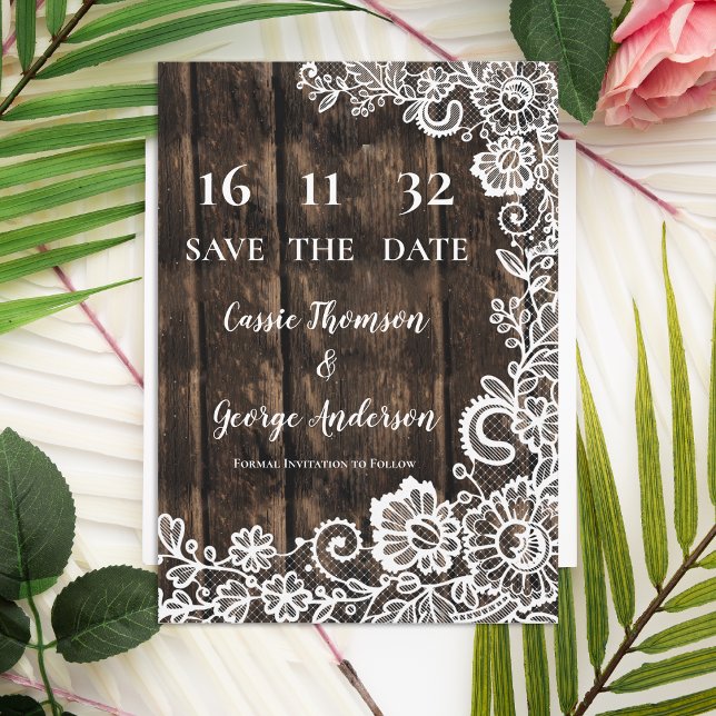 Rustic Country Lace Wood Wedding Save the Date (Rustic Country Lace Wood Wedding Save the Date)