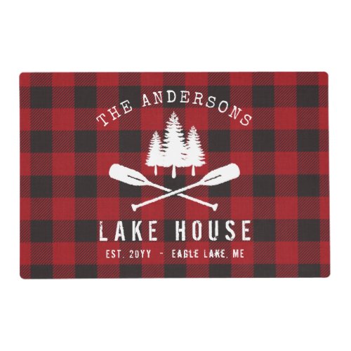 Rustic Country Lake House Tree Red Buffalo Plaid Placemat