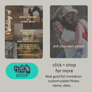 rustic country landscape collage wedding foil invitation