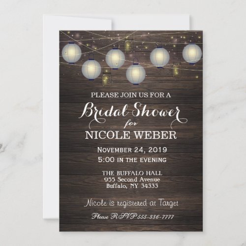 Rustic Country Lantern Mason Barn Bridal Shower Invitation