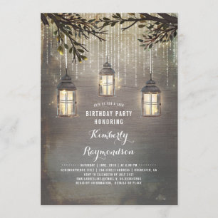 Rustic Country Lanterns Garden Birthday Party Invitation