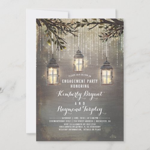 Rustic Country Lanterns Garden Engagement Party Invitation