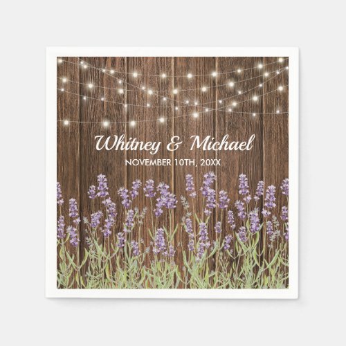 Rustic Country Lavender Floral Lights Wedding Paper Napkins