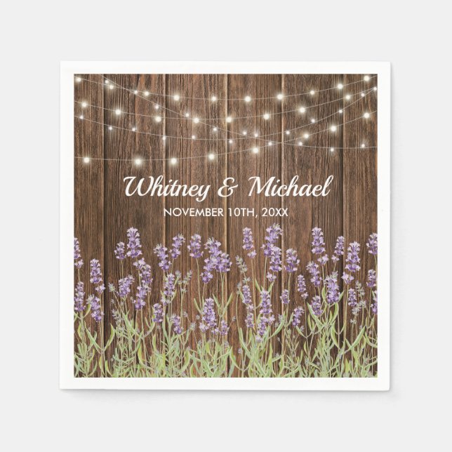 Rustic Country Lavender Floral Lights Wedding Paper Napkins (Front)