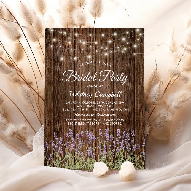 Rustic Country Lavender Lights Bridal Shower Invitation