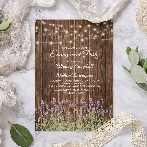 Rustic Country Lavender Lights Engagement Party Invitation
