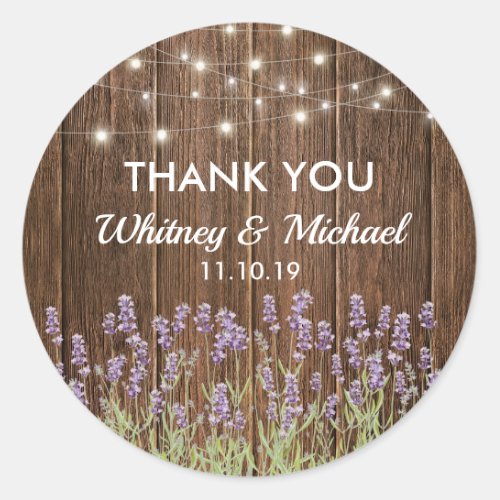 Rustic Country Lavender Lights Wedding Favor Classic Round Sticker