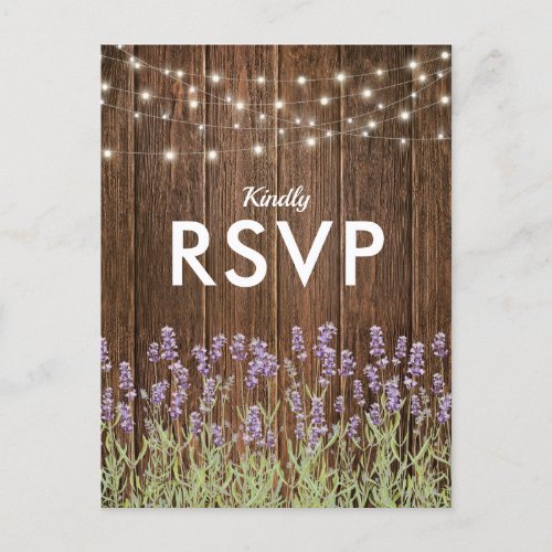 Rustic Country Lavender Lights Wedding RSVP Invitation Postcard