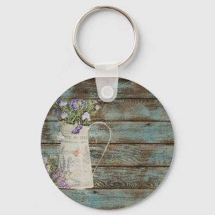 rustic country lavender whitewash blue barn wood keychain