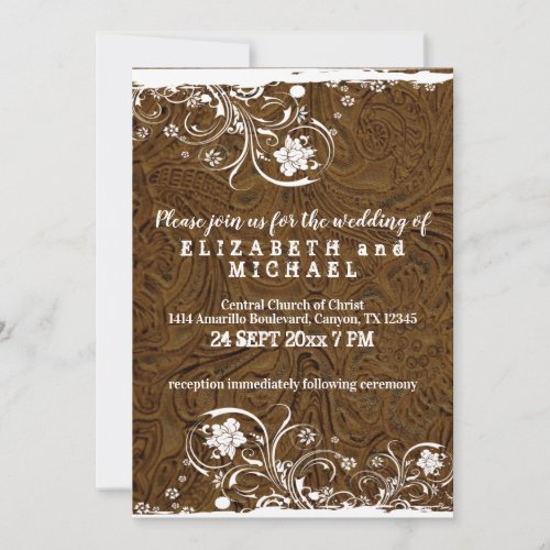 Rustic Country Leather and Lace Wedding Invitation