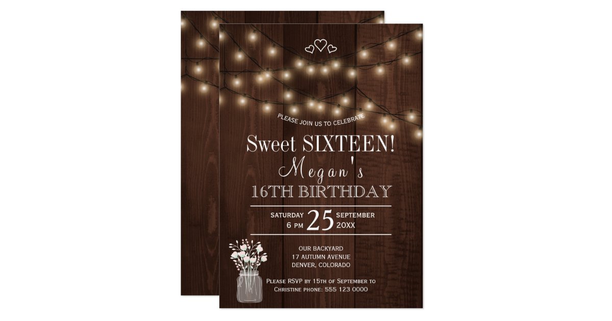 Rustic Country Lights Barn Wood Sweet Sixteen Invitation Zazzle Com