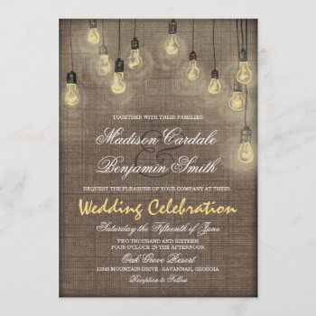 Rustic Country Lights Burlap Wedding Invitations by RusticCountryWedding at Zazzle