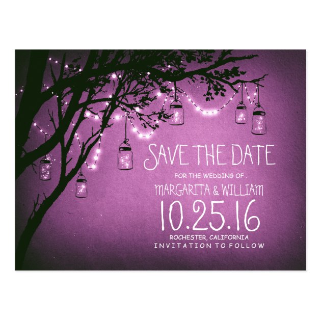 Rustic Country Lights Mason Jars Save The Date Postcard