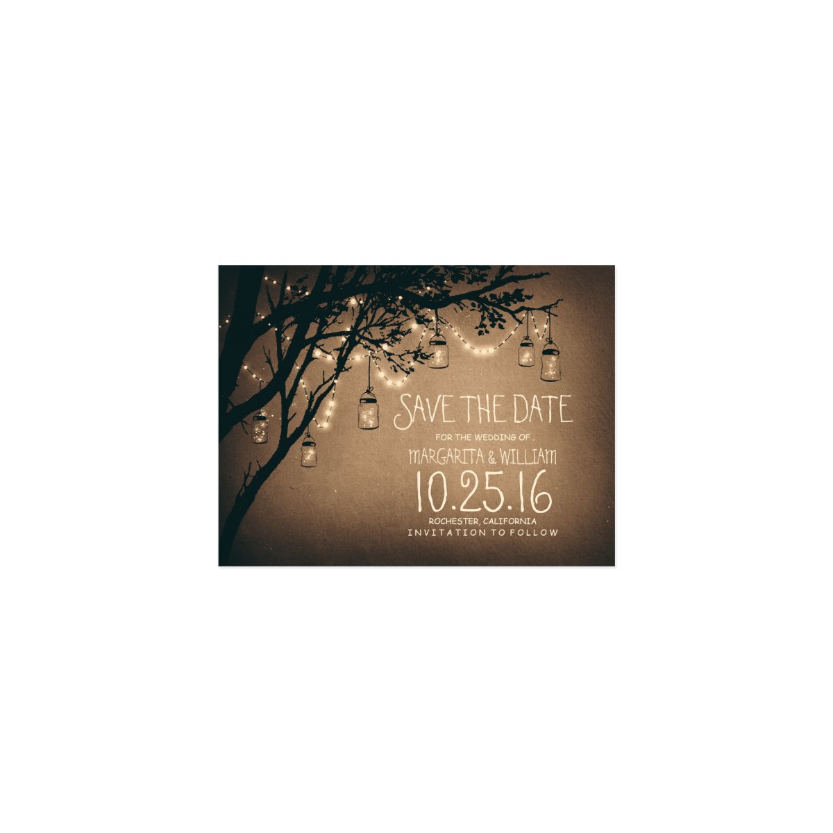 rustic country lights mason jars save the date postcard ...