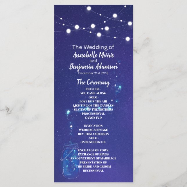 Rustic country lights mason jars wedding Program (Front)