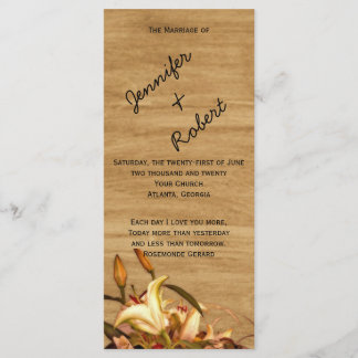 Rustic country Lily Watercolor Wedding Program