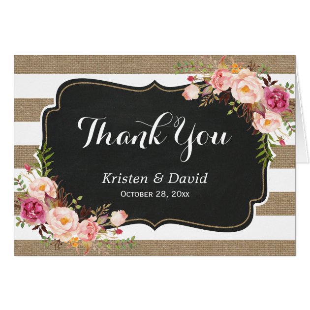 Rustic Country Linen Burlap Floral Thank You Card