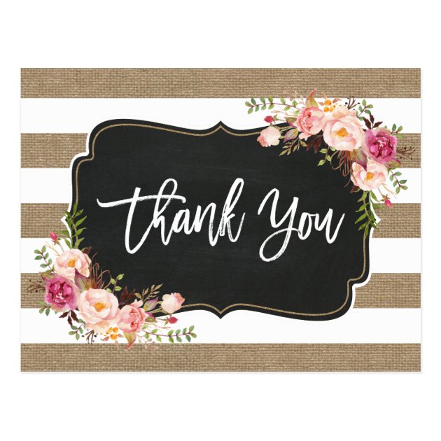 Rustic Country Linen Burlap Floral Thank You Postcard