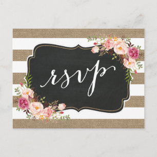 Rustic Country Linen Burlap Floral Wedding RSVP Invitation Postcard