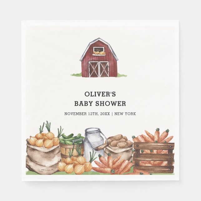 Rustic Country Locally Grown Veggie Baby Shower Napkins (Front)