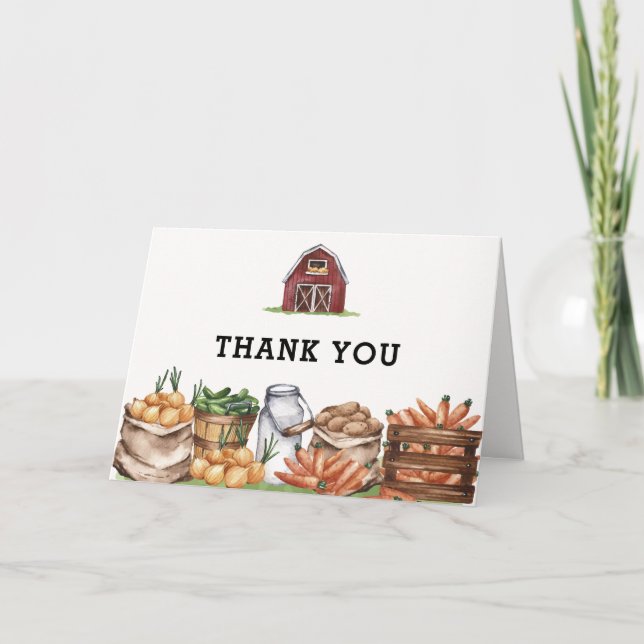 Rustic Country Locally Grown Veggie Baby Shower Thank You Card (Front)