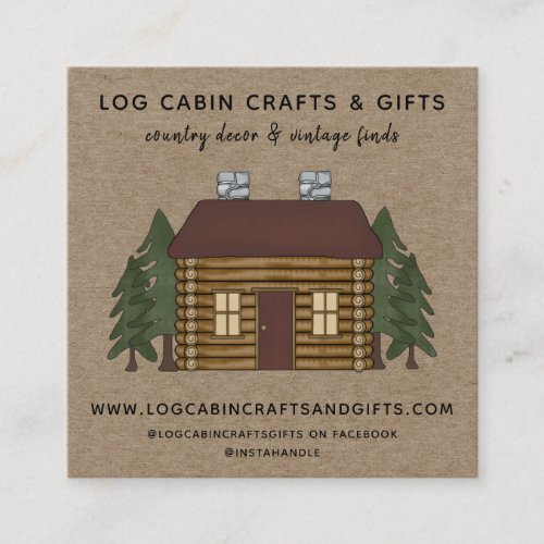 Rustic Country Log Cabin Social Media  Square Business Card