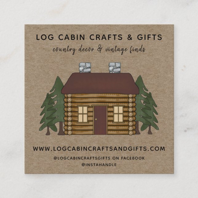 Rustic Country Log Cabin Social Media  Square Business Card (Front)