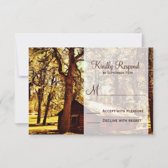 Rustic Country Log Cabin Woods Wedding RSVP Cards (Front)