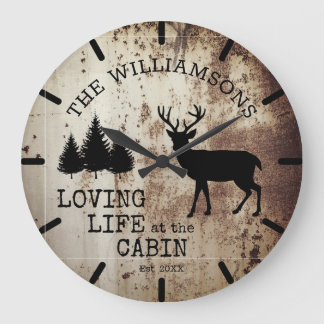 Rustic Country Loving Life at the Cabin Buck Deer Large Clock