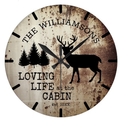 Rustic Country Loving Life at the Cabin Buck Deer  Large Clock