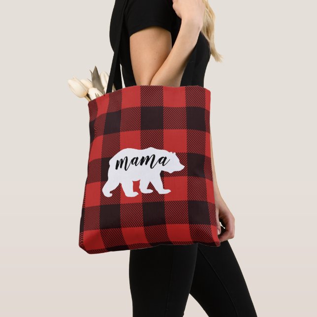 Rustic Country Mama Bear Flannel Plaid Pattern Tote Bag (Close Up)
