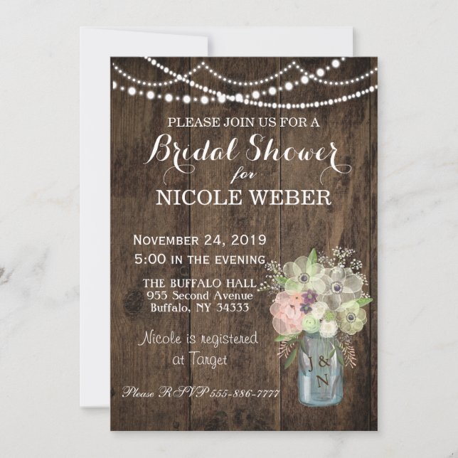 Rustic Country Mason Jar Barn Bridal Shower Invite (Front)