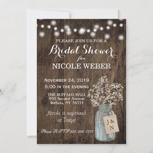 Rustic Country Mason Jar Barn Bridal Shower Invite