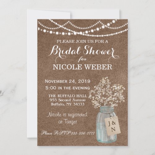 Rustic Country Mason Jar Barn Bridal Shower Invite