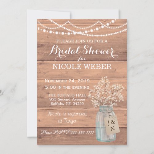 Rustic Country Mason Jar Barn Bridal Shower Invite