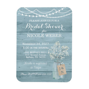 Rustic Country Mason Jar Blue Bridal Shower Invite Magnet
