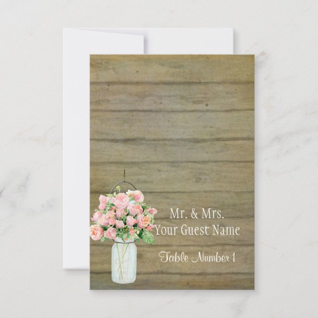 Rustic Country Mason Jar Blush Pink Roses Bouquet Invitation (Front)