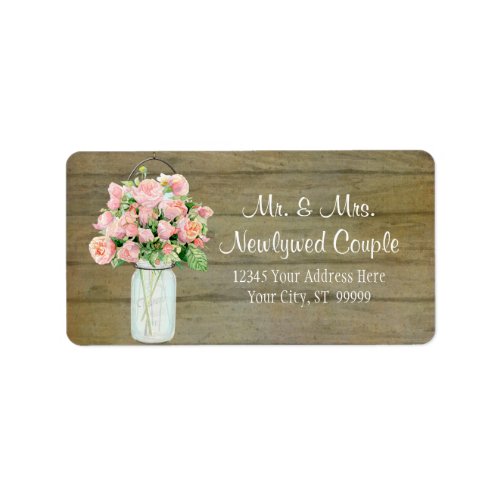 Rustic Country Mason Jar Blush Pink Roses Bouquet Label