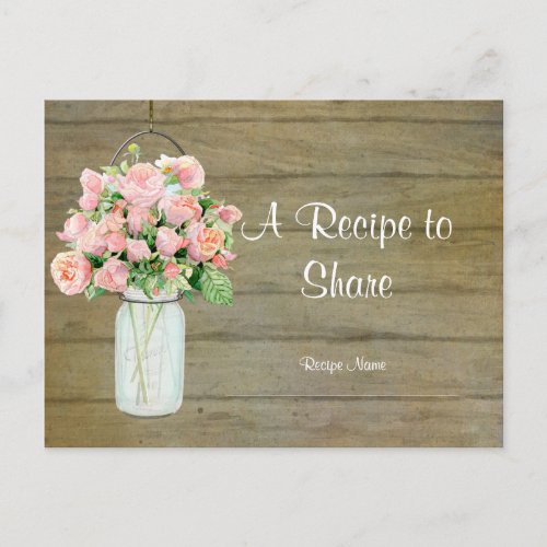 Rustic Country Mason Jar Blush Pink Roses Bouquet Postcard