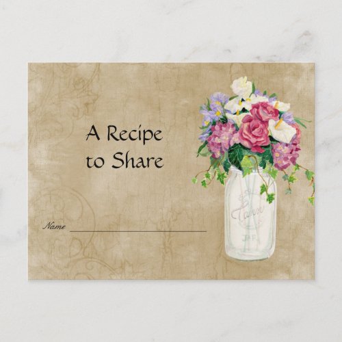 Rustic Country Mason Jar Bouquet Bridal Recipe Postcard
