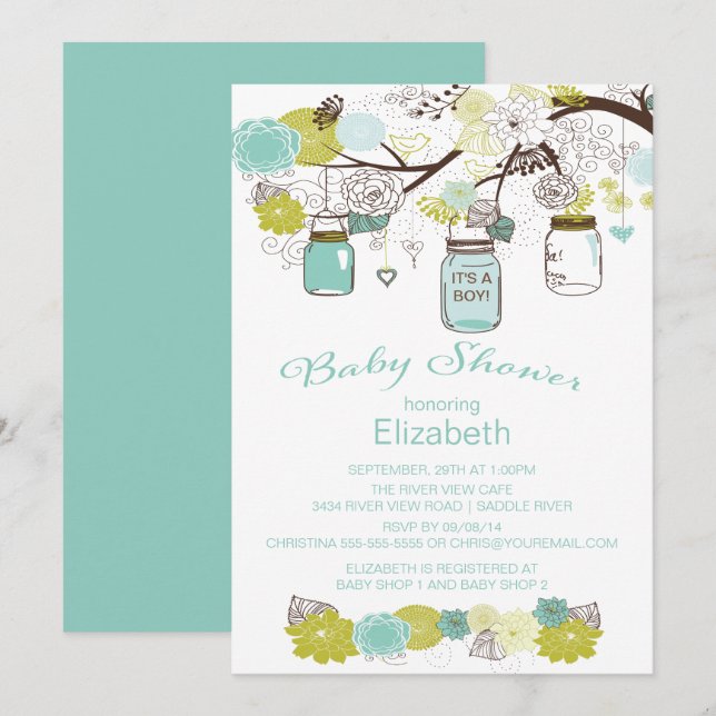 Rustic Country Mason Jar Boys Baby Shower Invitation (Front/Back)
