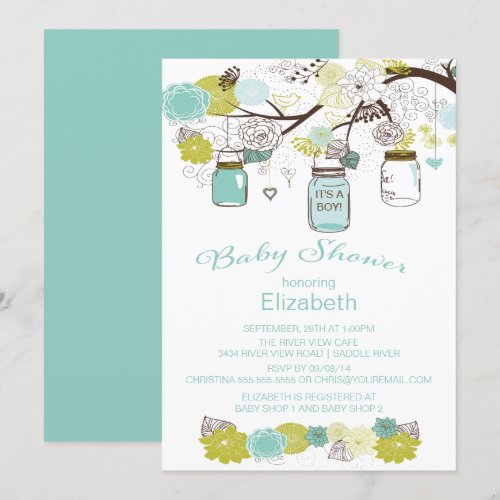 Rustic Country Mason Jar Boys Baby Shower Card