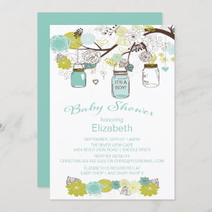 Rustic Country Mason Jar Boys Baby Shower Invitation