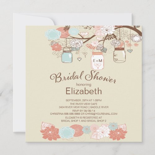 Rustic Country Mason Jar Bridal Shower Invitations