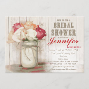 Rustic Country Mason Jar Bridal Shower Invitations