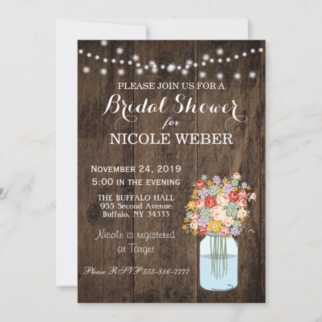 Rustic Country Mason Jar Bridal Shower Invite (Front)