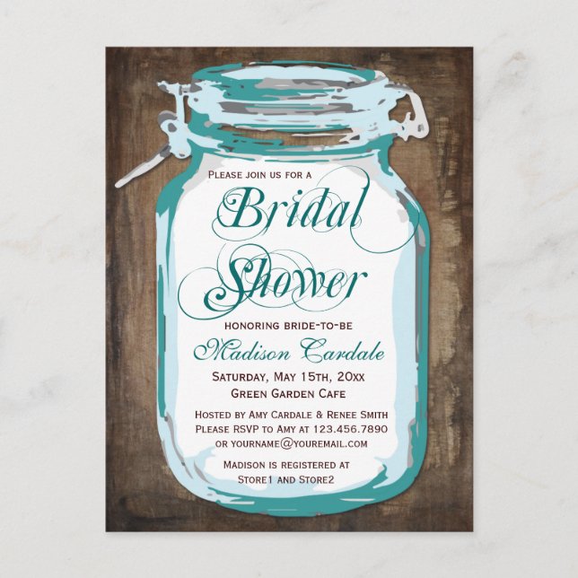 Rustic Country Mason Jar Bridal Shower Postcards (Front)