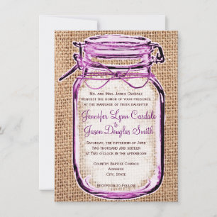 Rustic Country Mason Jar Burlap Wedding Invitation