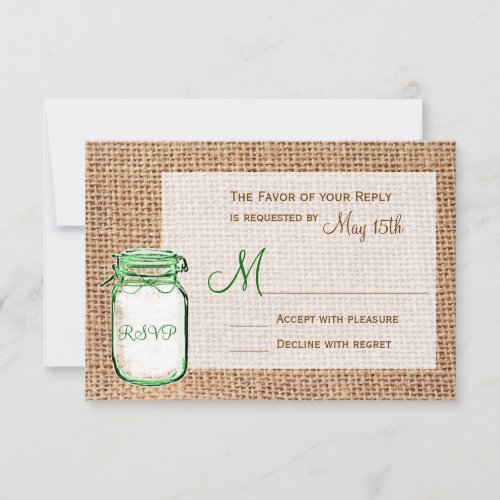 Rustic Country Mason Jar Burlap Wedding RSVP Cards