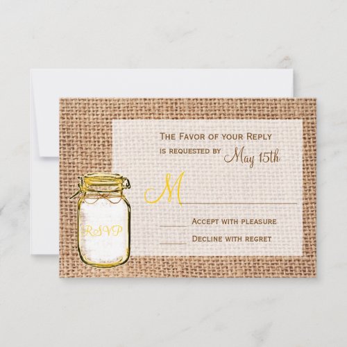 Rustic Country Mason Jar Burlap Wedding RSVP Cards